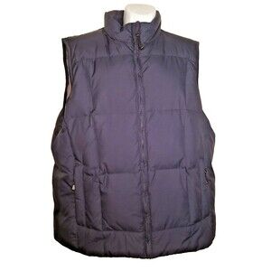 Eddie Bauer Mens Premium Quality Goose Down Puffer Vest Navy Blue LARGE EUC